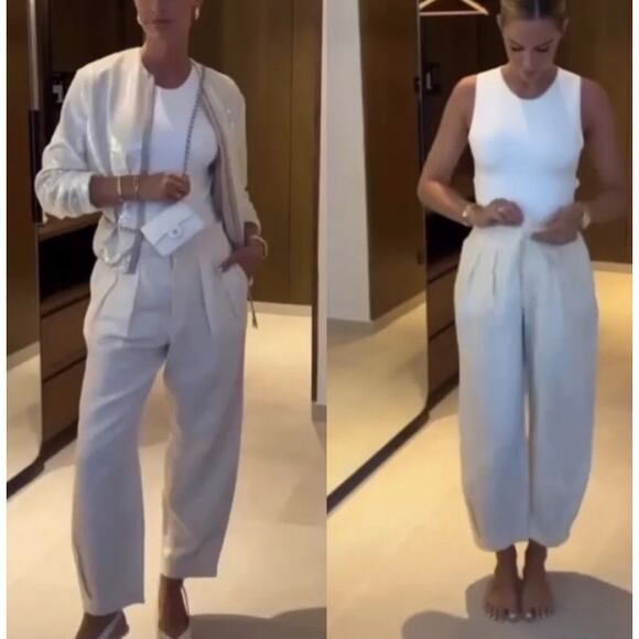 Zara Cargo Parachute High Rise Barrel Balloon Pants Cream Women's Size Large - Picture 16 of 16